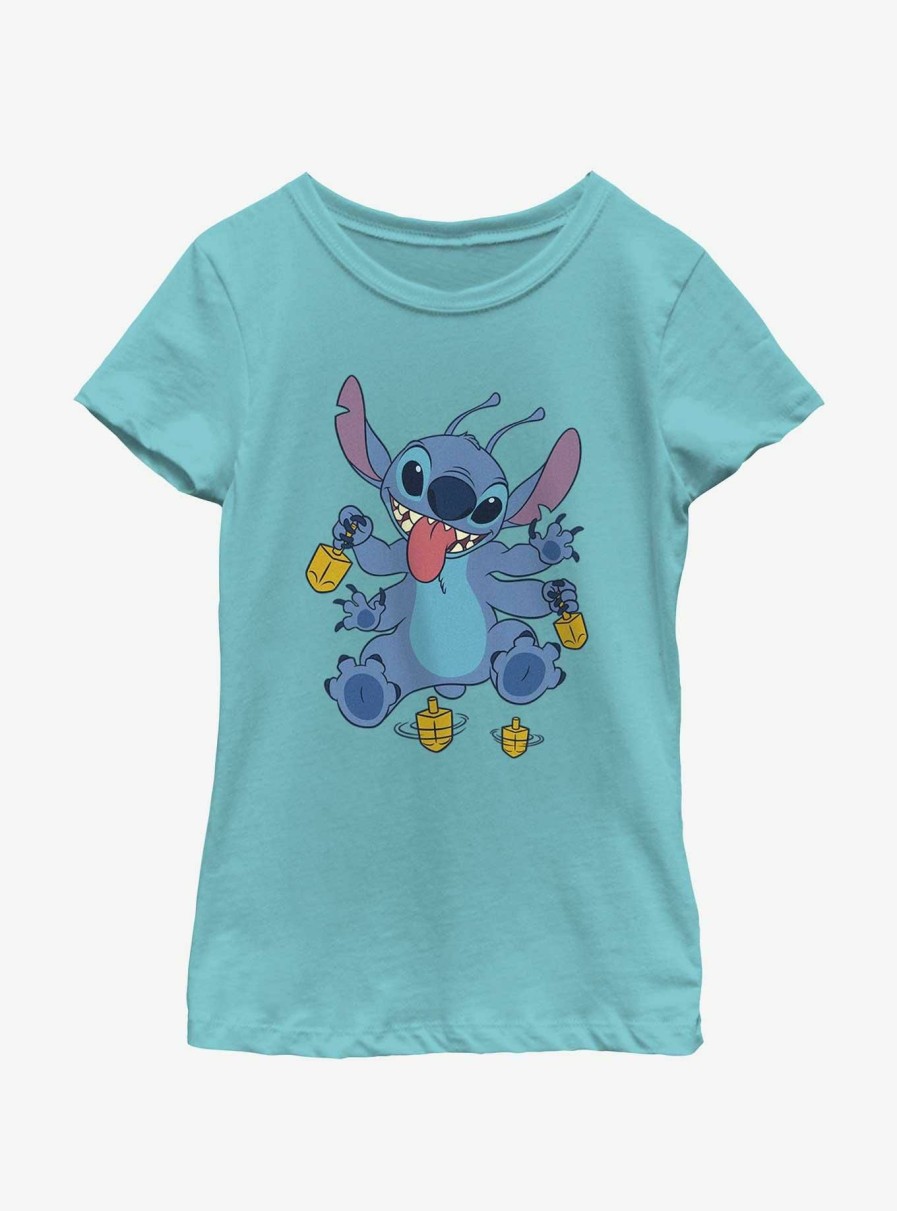 Kids * | Hot Sell Disney Lilo & Stitch Hanukkah Spinning Dreidels Youth Girls T-Shirt