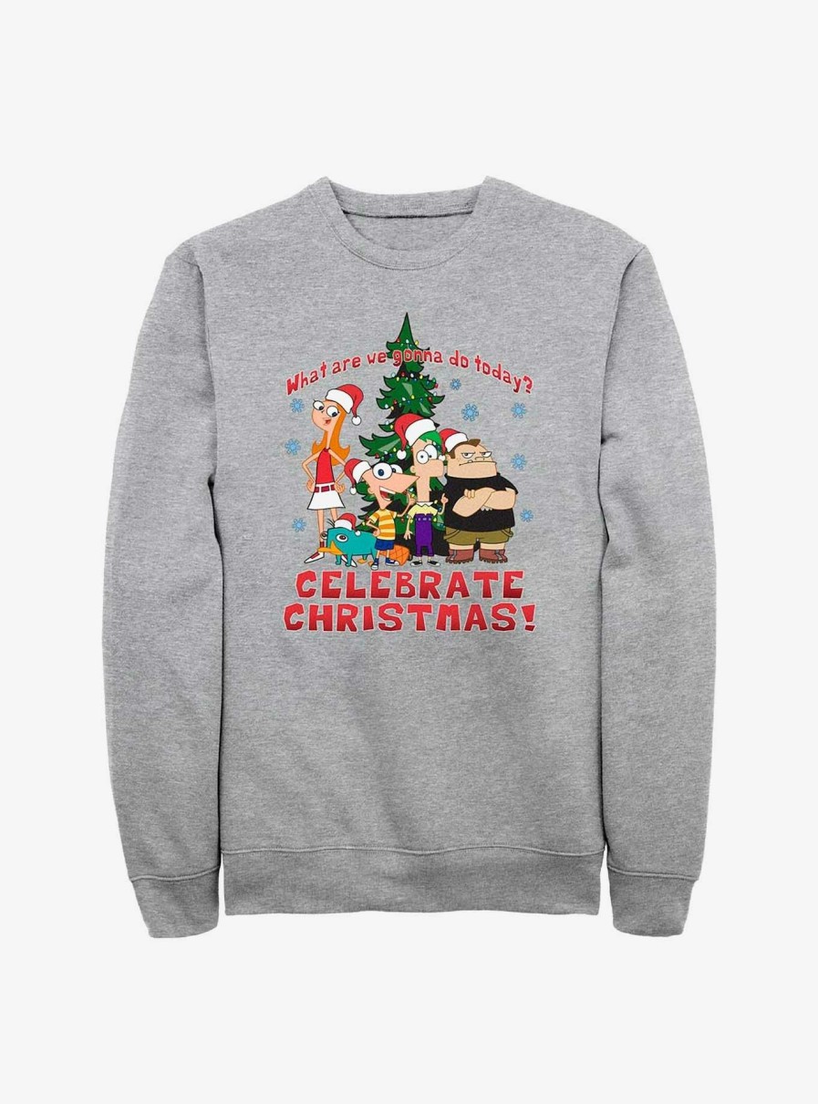 Adults * | Disney Phineas And Ferb Celebrate Christmas Sweatshirt Original