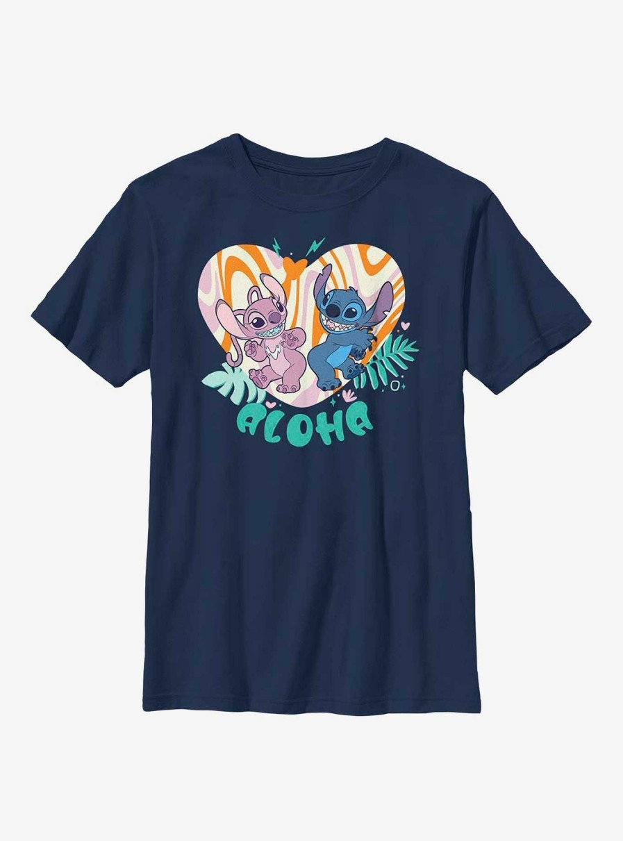 Kids * | Limit Offer Disney Lilo & Stitch Angel And Stitch Groovy Heart Youth T-Shirt