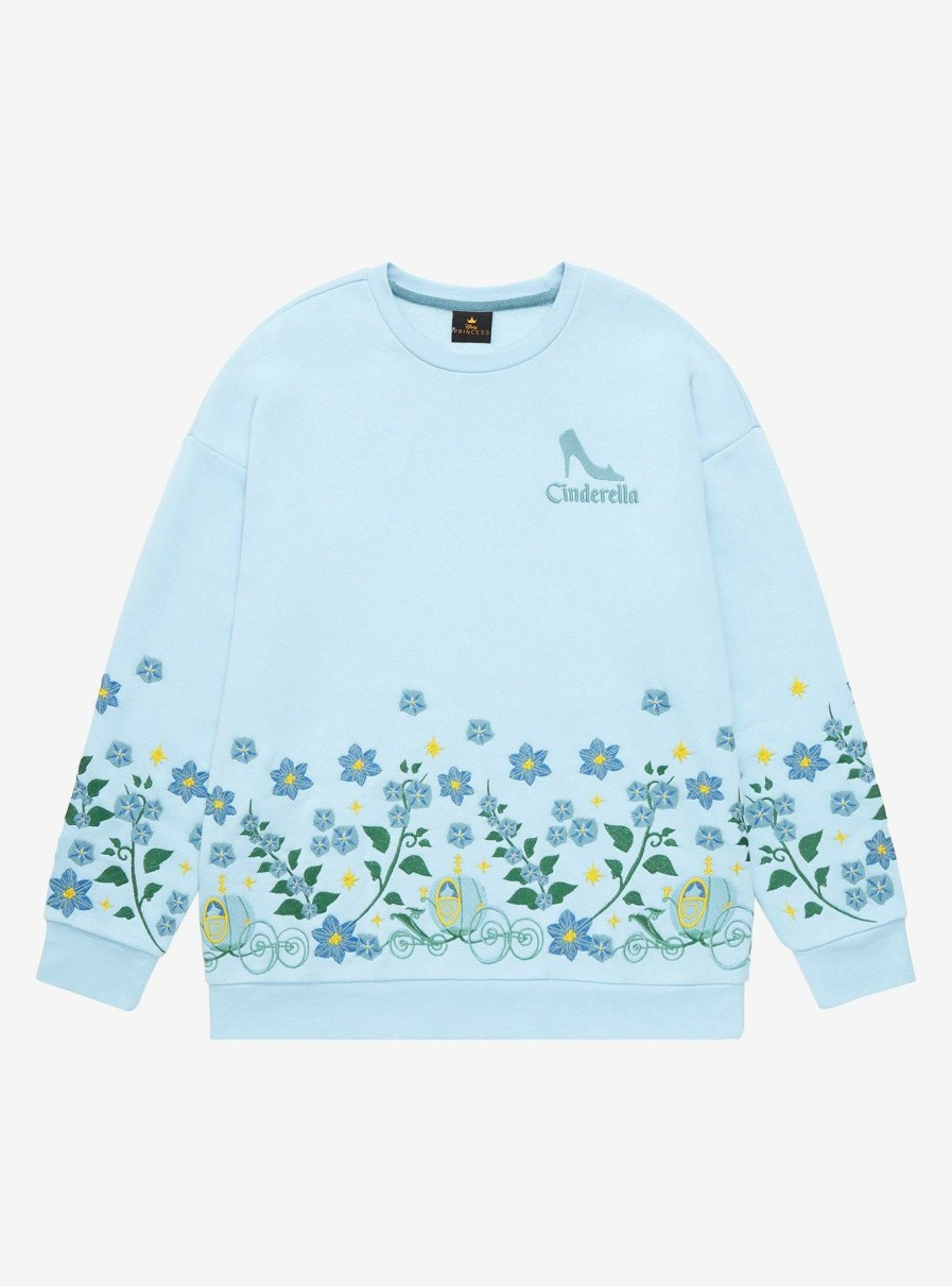 Adults * | Shop New Disney Princess Cinderella Embroidered Floral Crewneck Boxlunch Exclusive