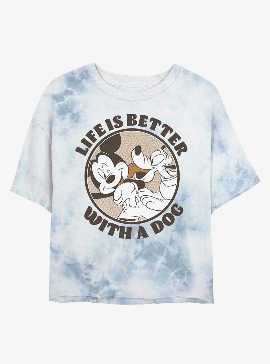 Adults * | Shop New Disney Mickey Mouse Dog Life Womens Tie-Dye Crop T-Shirt