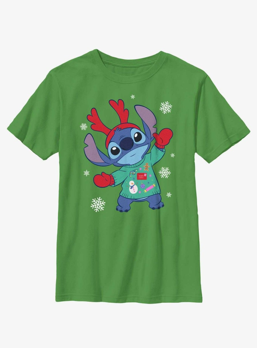 Kids * | Limit Offer Disney Lilo & Stitch Reindeer Stitch Youth T-Shirt