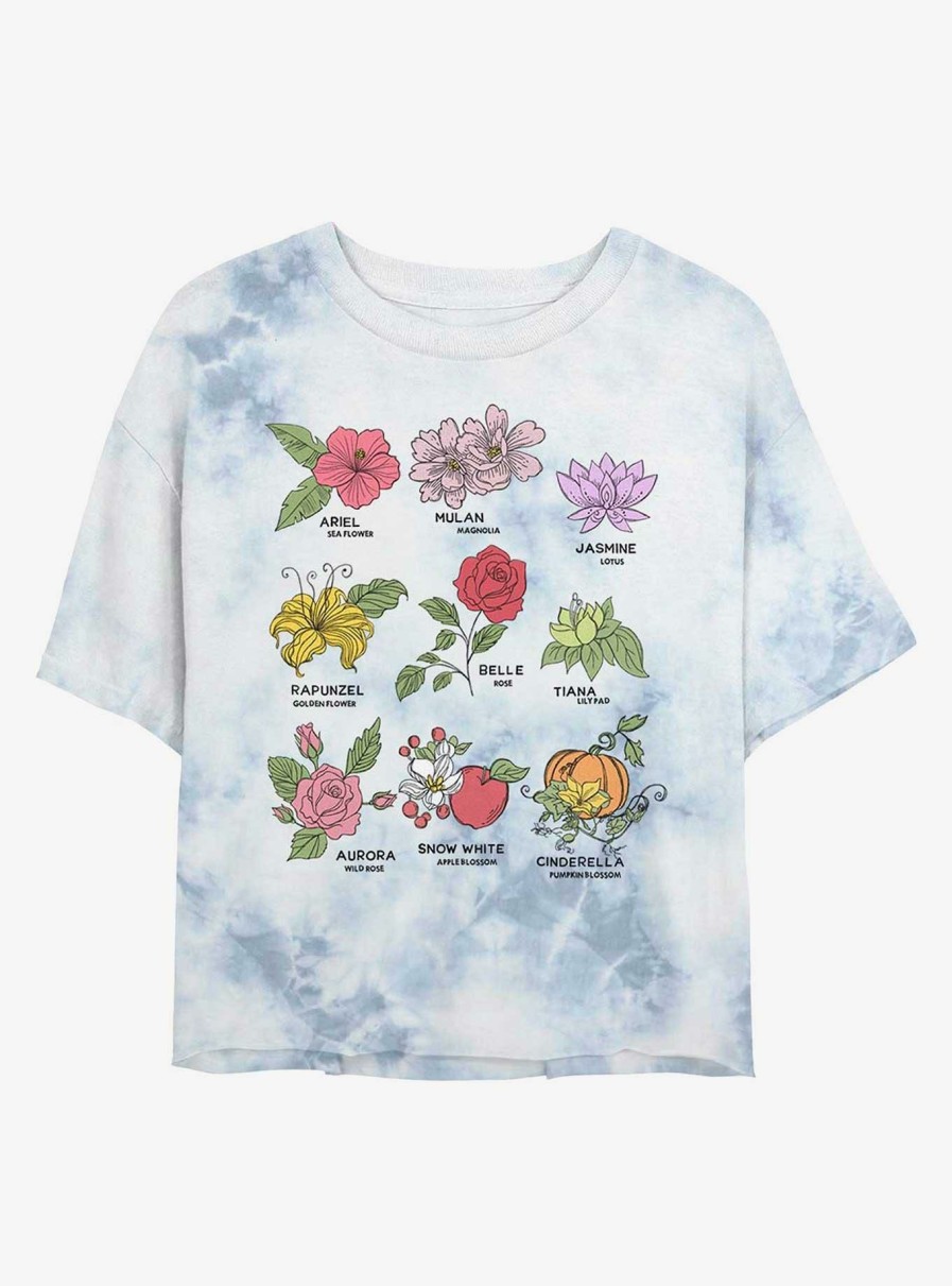 Adults * | Popular Disney Princesses Flowers Tie-Dye Womens Crop T-Shirt