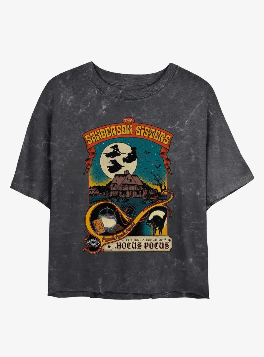 Adults * | Exclusive Design Disney Hocus Pocus Night Time Fly Poster Mineral Wash Womens Crop T-Shirt