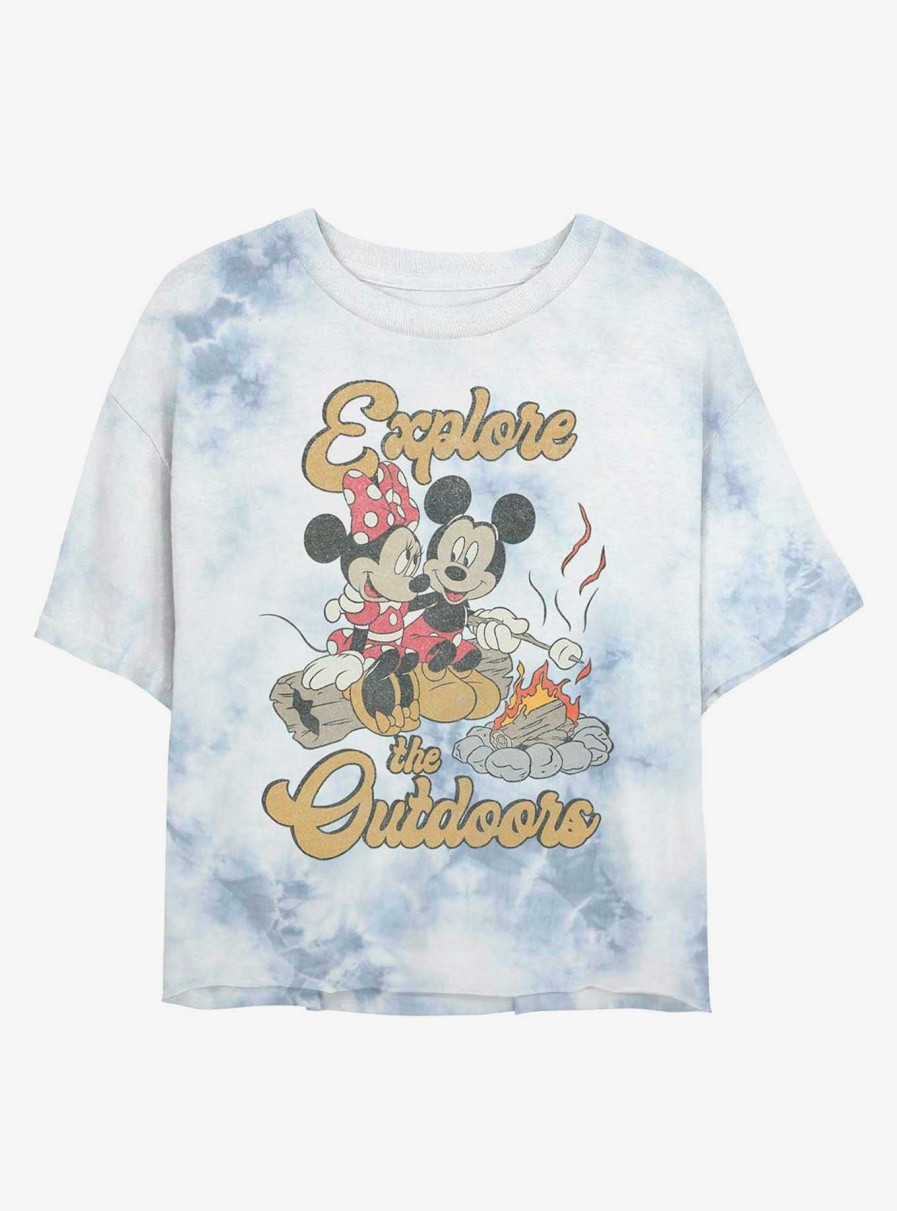 Adults * | Hot Sell Disney Mickey Mouse Explore Outdoors Womens Tie-Dye Crop T-Shirt