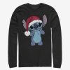 Adults * | Limit Offer Disney Lilo And Stitch Wearing Santa Hat Long-Sleeve T-Shirt