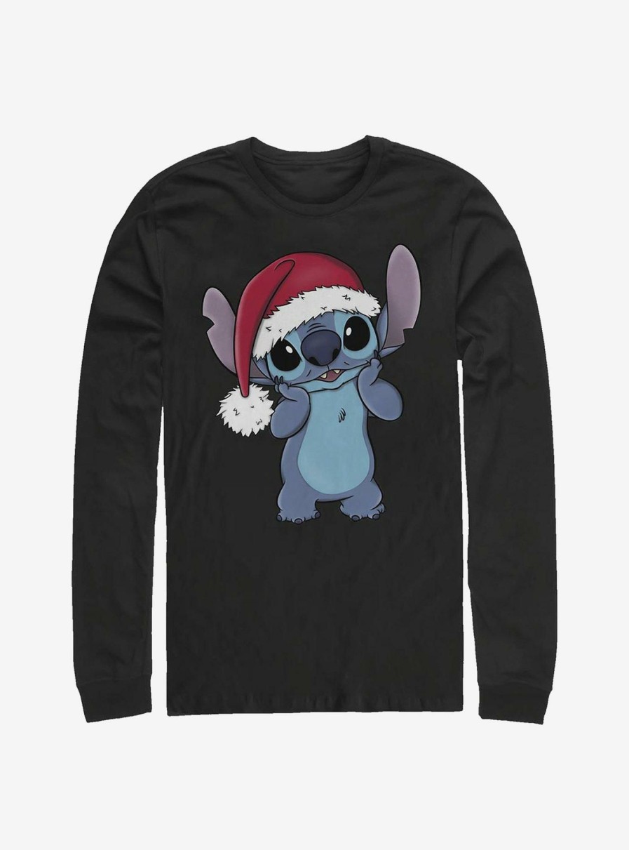 Adults * | Limit Offer Disney Lilo And Stitch Wearing Santa Hat Long-Sleeve T-Shirt