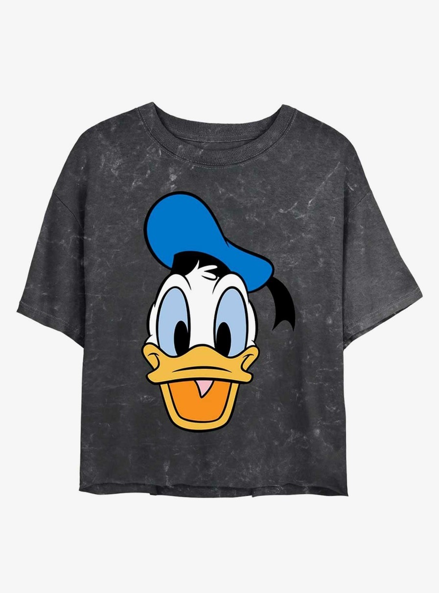 Adults * | Closeout Sale Disney Donald Duck Big Face Donald Mineral Wash Crop Womens T-Shirt