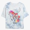 Adults * | Hot Sell Disney The Little Mermaid Ariel Drawing Logo Tie-Dye Womens Crop T-Shirt