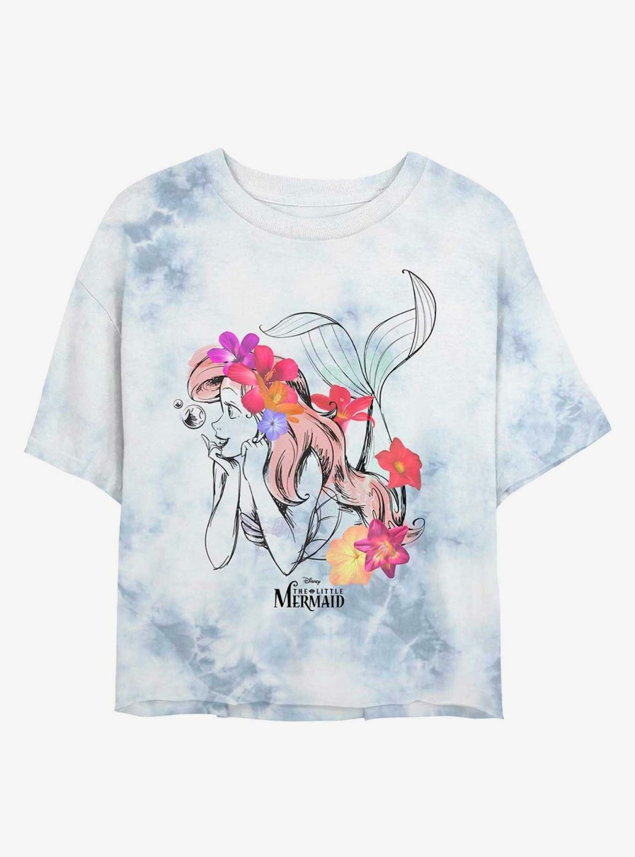 Adults * | Hot Sell Disney The Little Mermaid Ariel Drawing Logo Tie-Dye Womens Crop T-Shirt